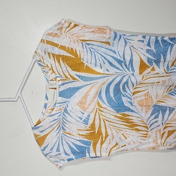 Cynthia Rowley Linen Palm Leaf short sleeve shirt loose crewneck blouse medium - Picture 2 of 7